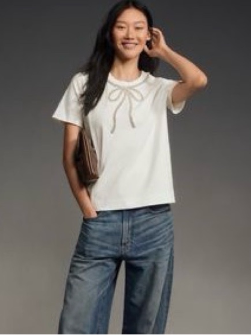 English Factory Rhinestone Bow Tee